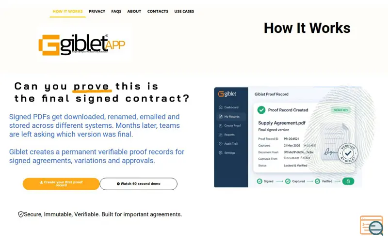 Screenshot of Giblet, a launch using WYSIWYG Web Builder