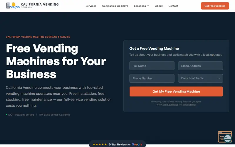 Screenshot of California Vending Machine Services