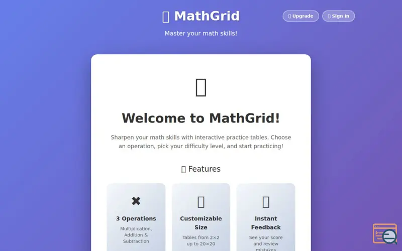 Screenshot of MathGrid