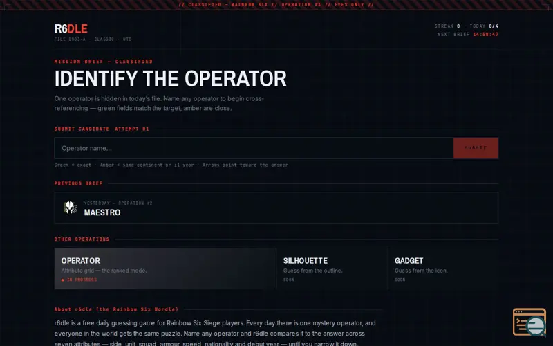 Screenshot of R6Dle