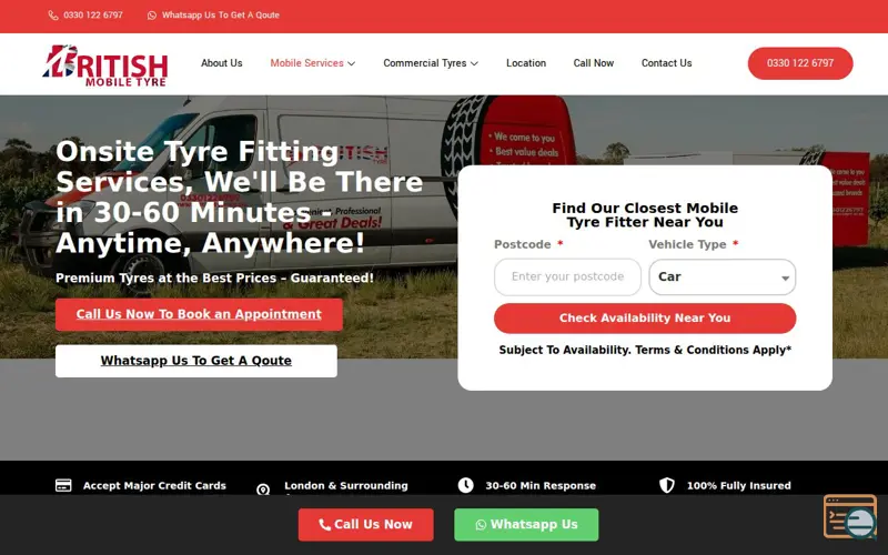 Screenshot of British Mobile Tyre