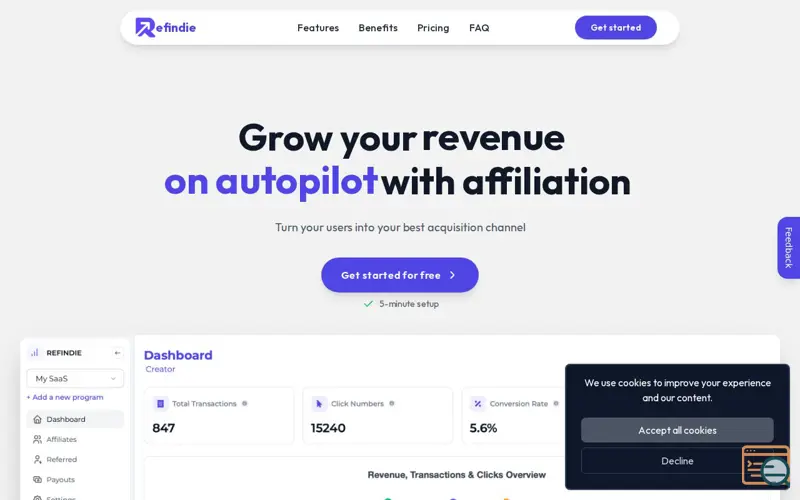 Screenshot of Refindie, a launch using Preline UI