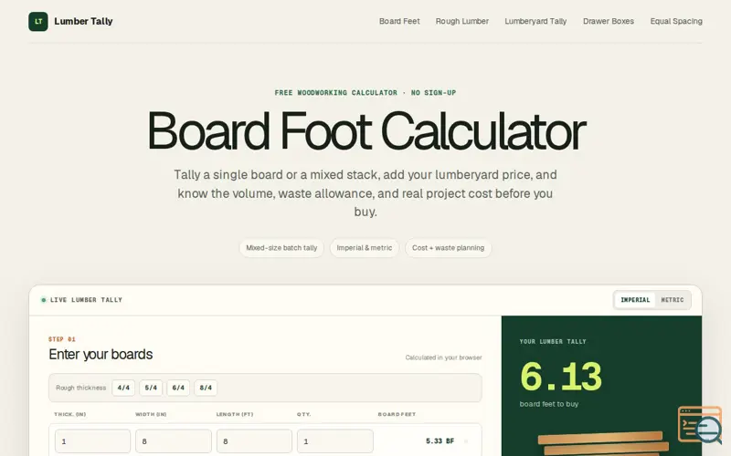 Screenshot of Board Foot Calculator