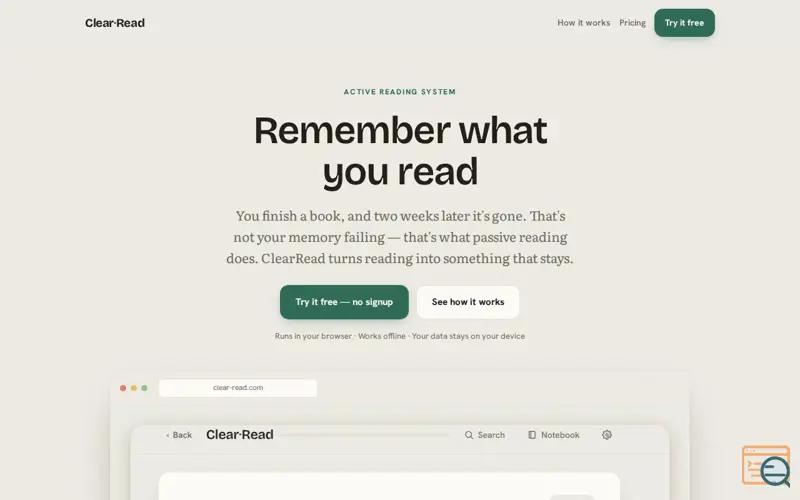 Screenshot of ClearRead — Remember what you read