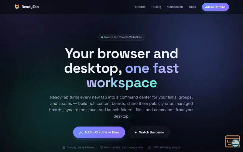 Screenshot of ReadyTab