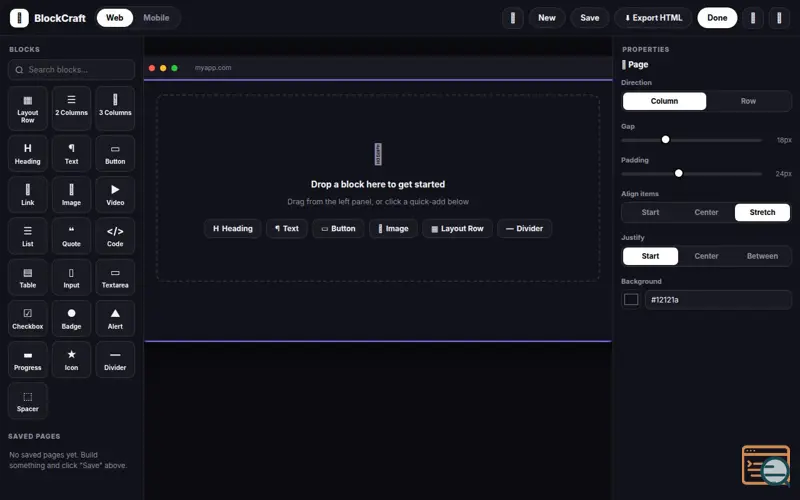 Screenshot of BlockCraft — Drag & Drop App Builder