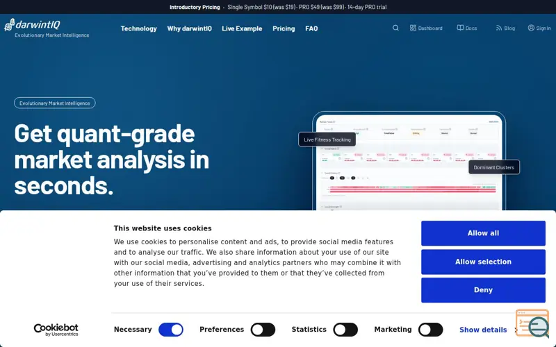 Screenshot of darwintIQ, a launch using INWX