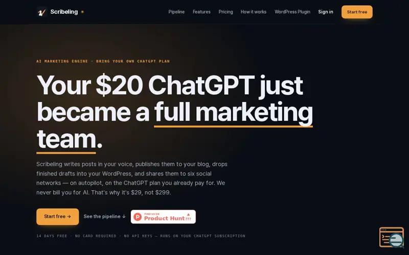 Screenshot of Scribeling — Your ChatGPT, Your marketer