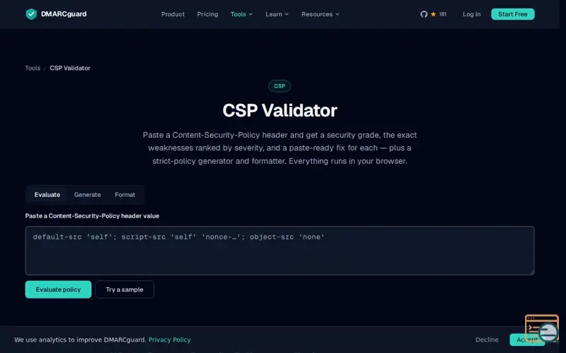 Screenshot of CSP Validator and Generator