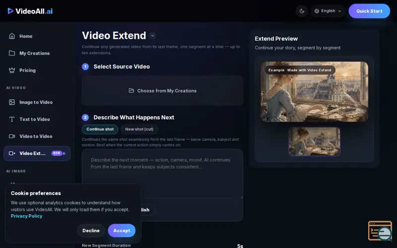 Screenshot of AI Video Extendor by Videoall.ai