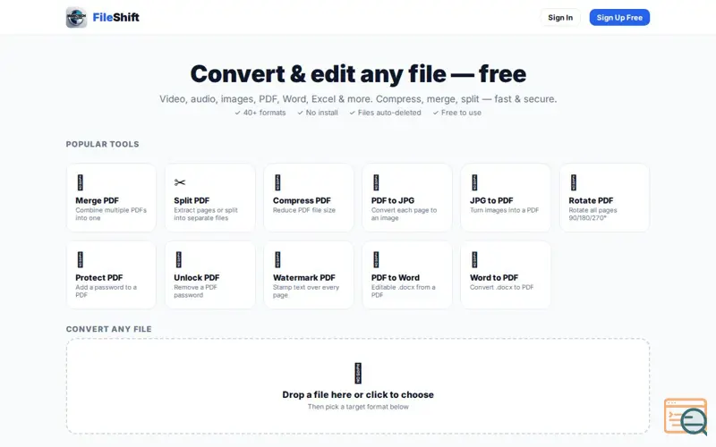 Screenshot of FileShift — Convert & Optimise Any File