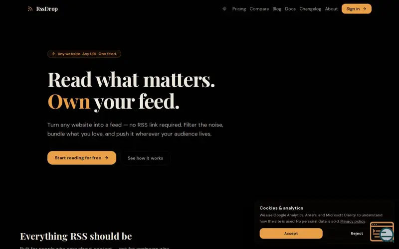 Screenshot of rssdrop.com