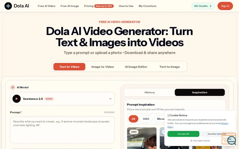 Screenshot of Dola AI Video, a launch using AgentHunter