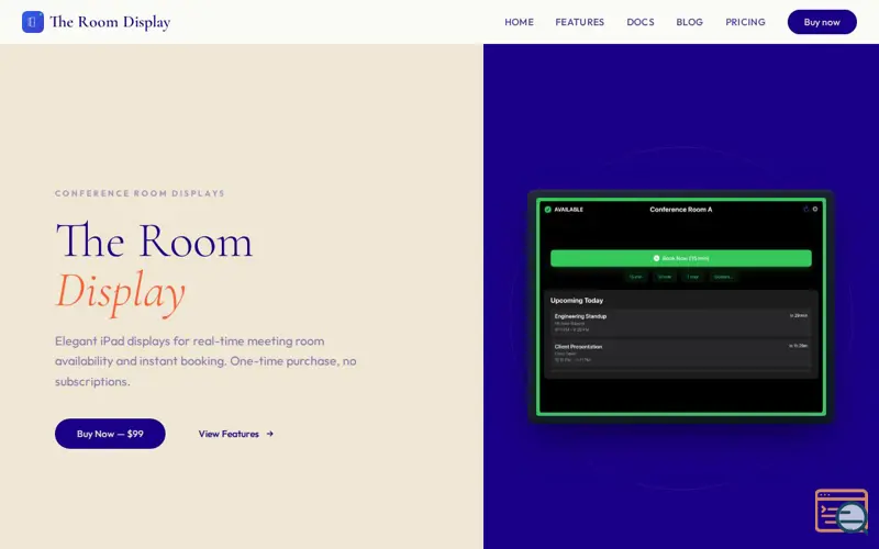 Screenshot of The Room Display, a launch using DNSimple