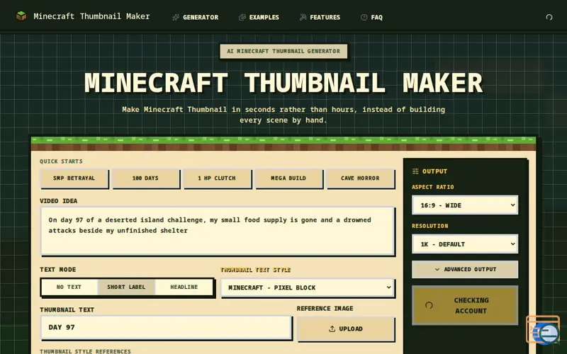 Screenshot of Minecraft Thumbnail Maker - Create AI Thumbnails Fast