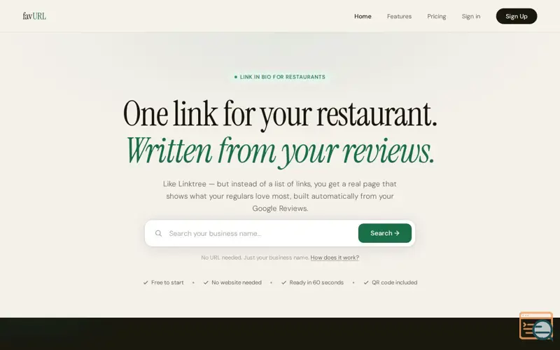 Screenshot of favURL