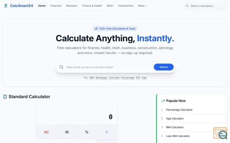Screenshot of CalcSmart24 
