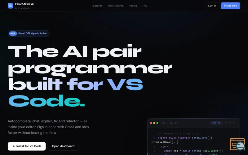 Screenshot of DevMind AI