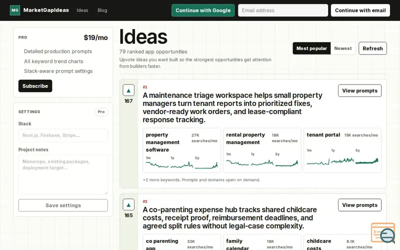 Screenshot of MarketGapIdeas