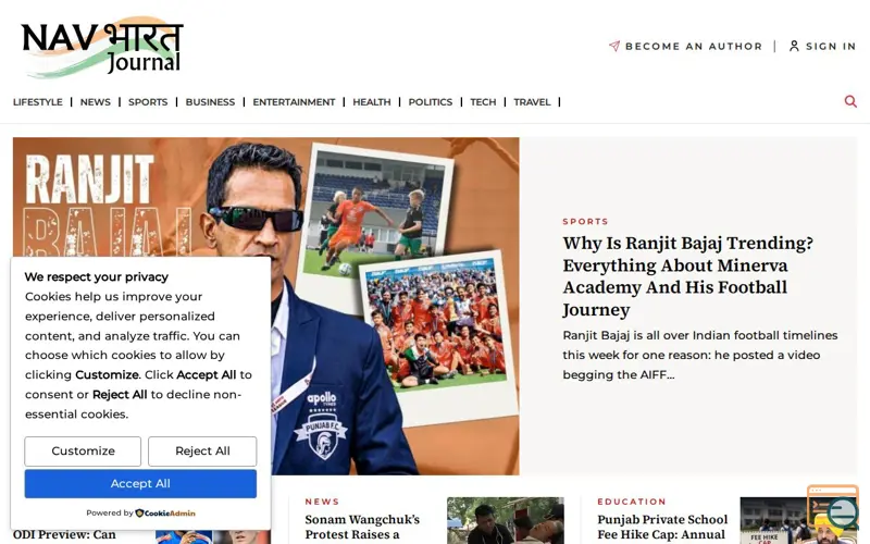Screenshot of Nav Bharat Journal