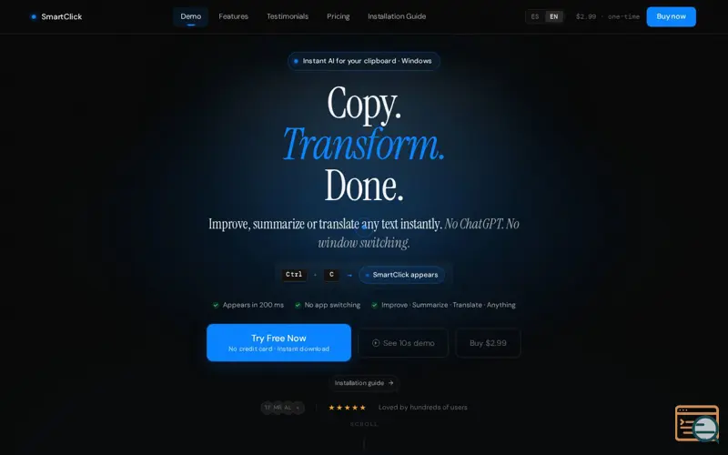 Screenshot of SmartClick-Instant AI for your clipboard