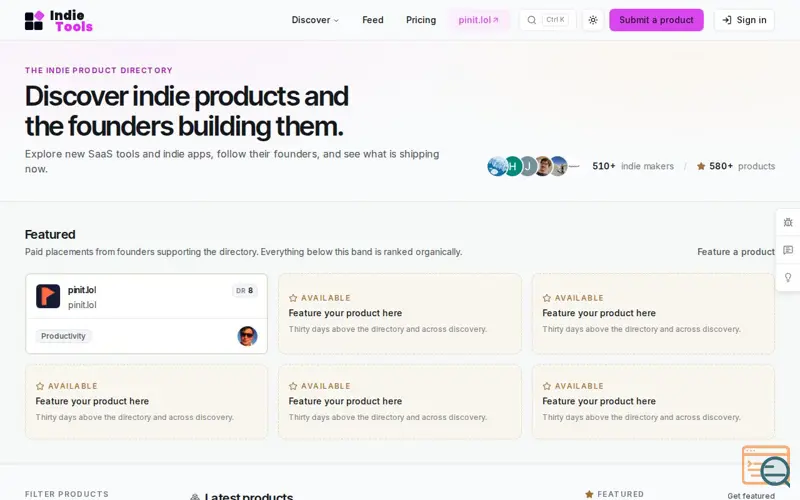 Screenshot of IndieTools