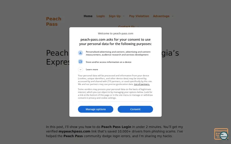 Screenshot of Peach Pass