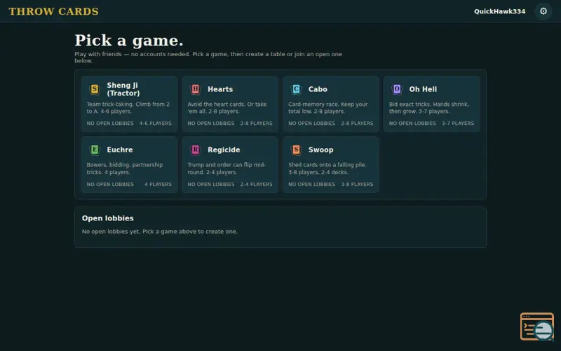 Screenshot of Traditional Card Game Website