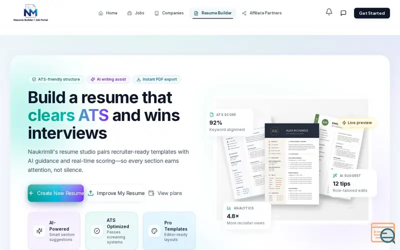 Screenshot of Naukrimili Job Portal
