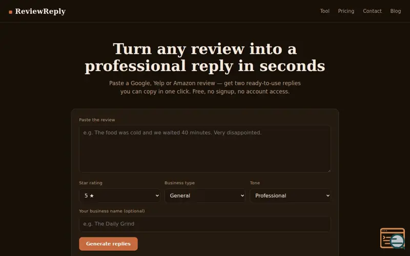 Screenshot of ReviewReply