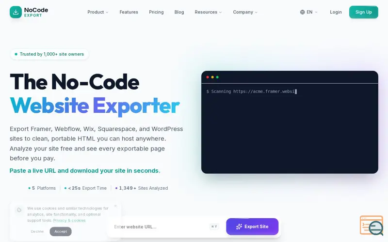 Screenshot of NoCodeExport