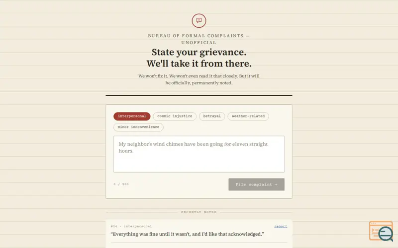 Screenshot of The Complaint Box Office