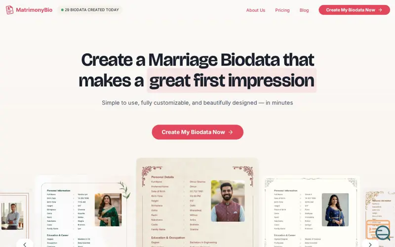 Screenshot of Matrimonybio