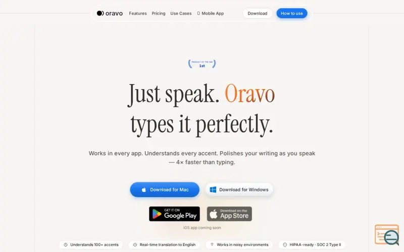 Screenshot of Oravo.ai