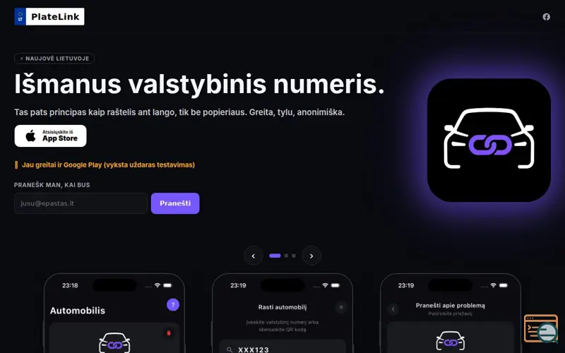Screenshot of PlateLink