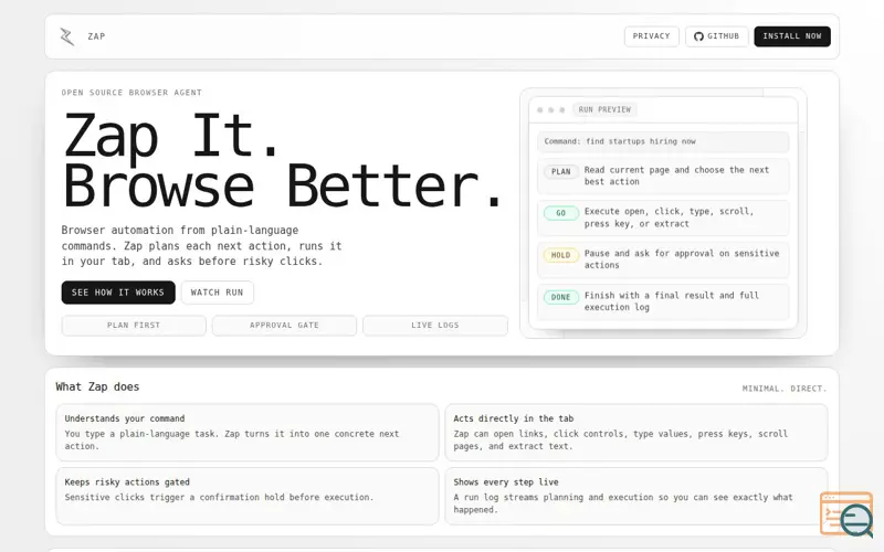 Screenshot of Zap