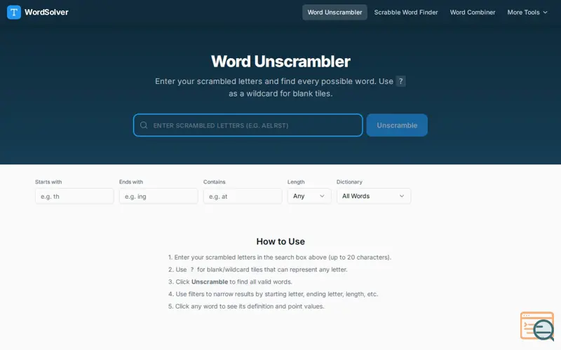 Screenshot of Unscramble.Quest — Free Word Game Tools