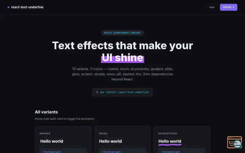 Screenshot of react-text-underline