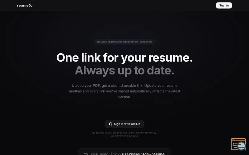 Screenshot of resumeGo
