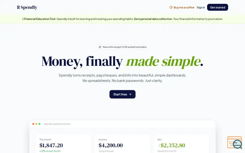 Screenshot of Spendly — Expense Tracker