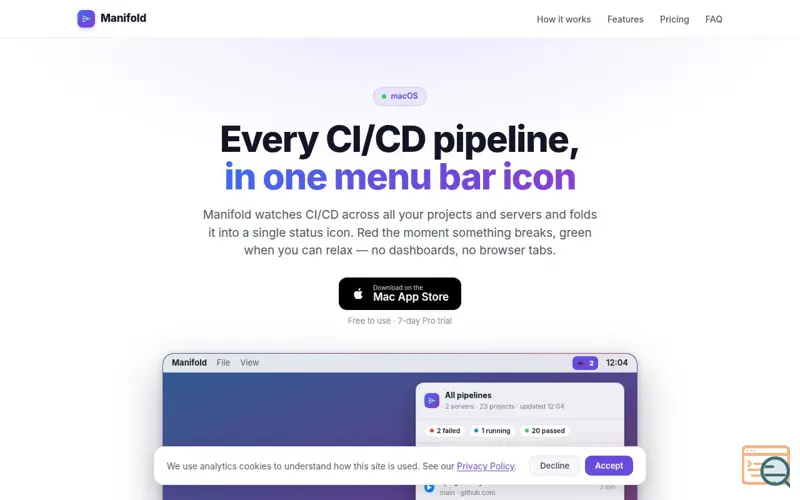 Screenshot of ManifoldCI — Pipelines Monitor for Mac 