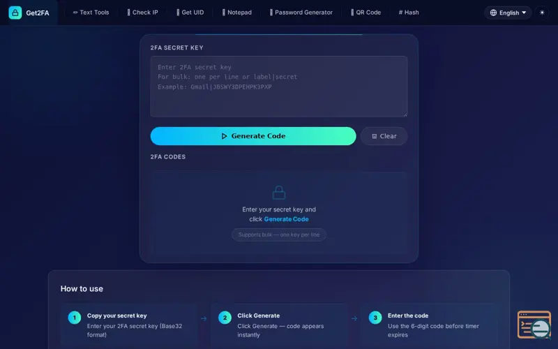 Screenshot of Get2FA, a launch using FreeIPAPI