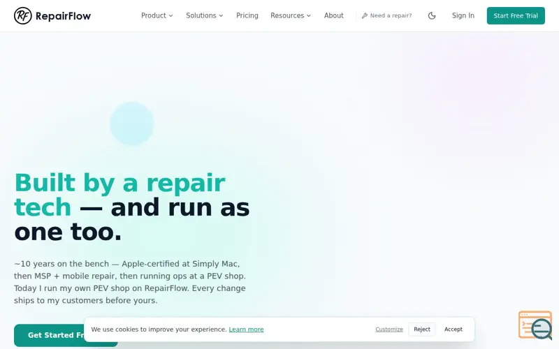 Screenshot of RepairFlow, a launch using Square