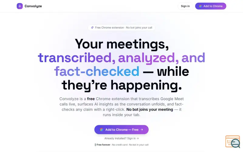Screenshot of Convolyze - AI Meeting Notes & FactCheck