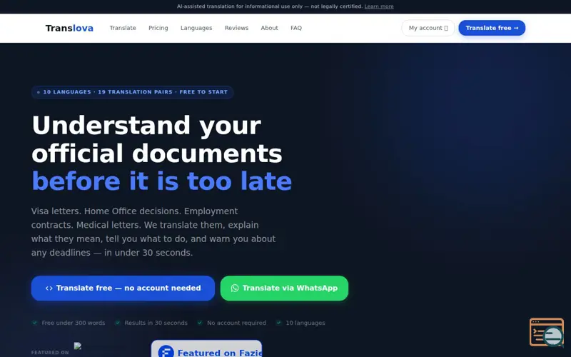 Screenshot of Translova
