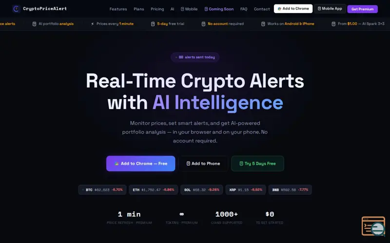 Screenshot of Crypto Price Alert