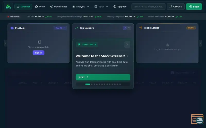 Screenshot of OrionAI from MarketMasters