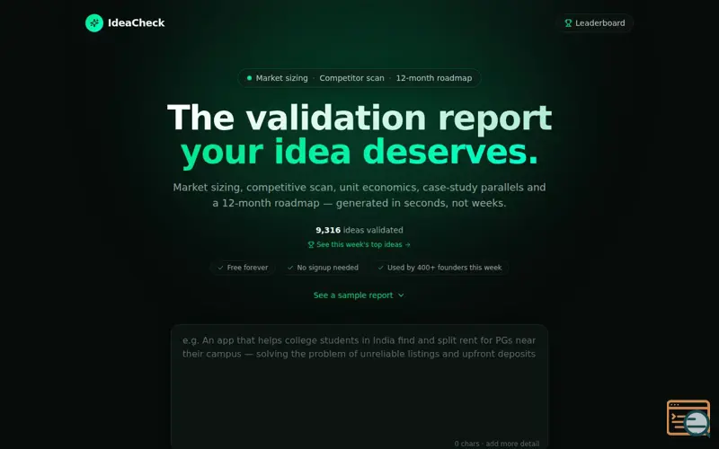 Screenshot of IdeaCheck