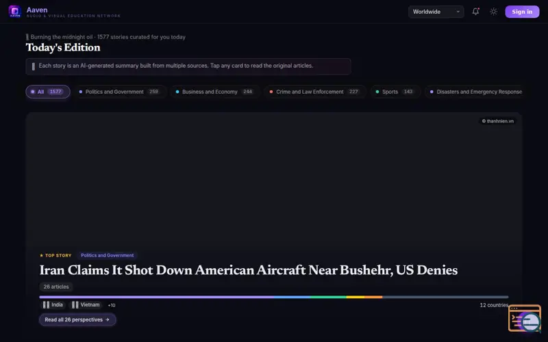 Screenshot of Today's Edition — Aaven