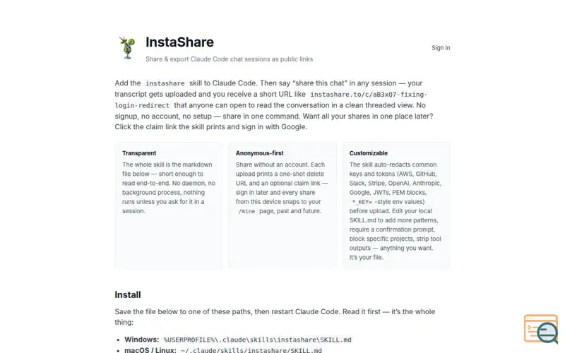 Screenshot of InstaShare